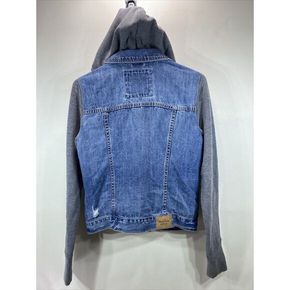 Abercrombie & Fitch Distressed Vintage Denim Jacket Hoodie Size Boy's Small 34" - Picture 7 of 12